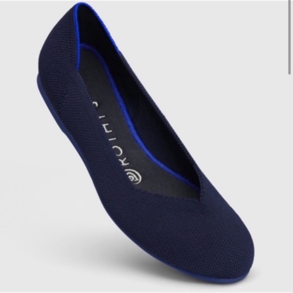 Rothy's Navy Knit Ballet Flat with Bright Blue Trim